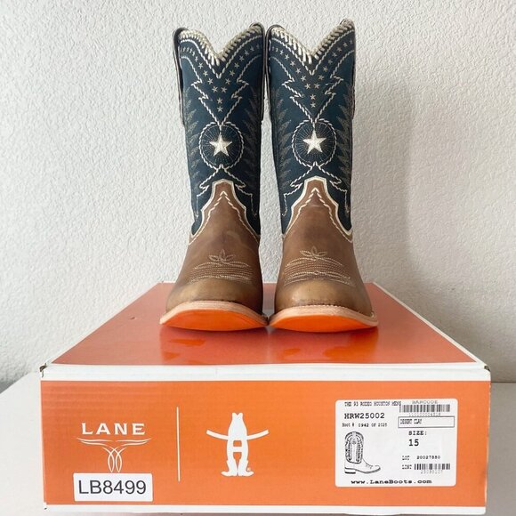 Lane RODEO HOUSTON Mens Cowboy Boots Size 15B Brown Leather Western Blunt Toe - Picture 10 of 11